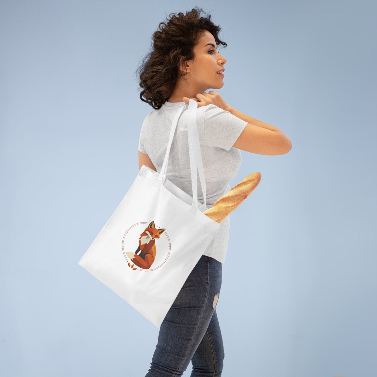 Fox Illustration Tote Bag — Rustic Red Fox Canvas Market Tote